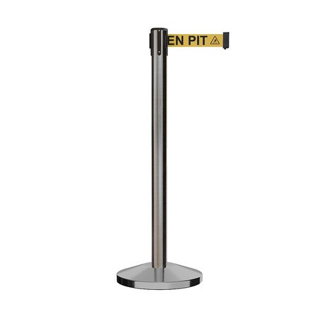 Montour Line Stanchion Belt Barrier Sat.Steel Post 13ft. Open.Belt ES400-SS-BEWARYB-130